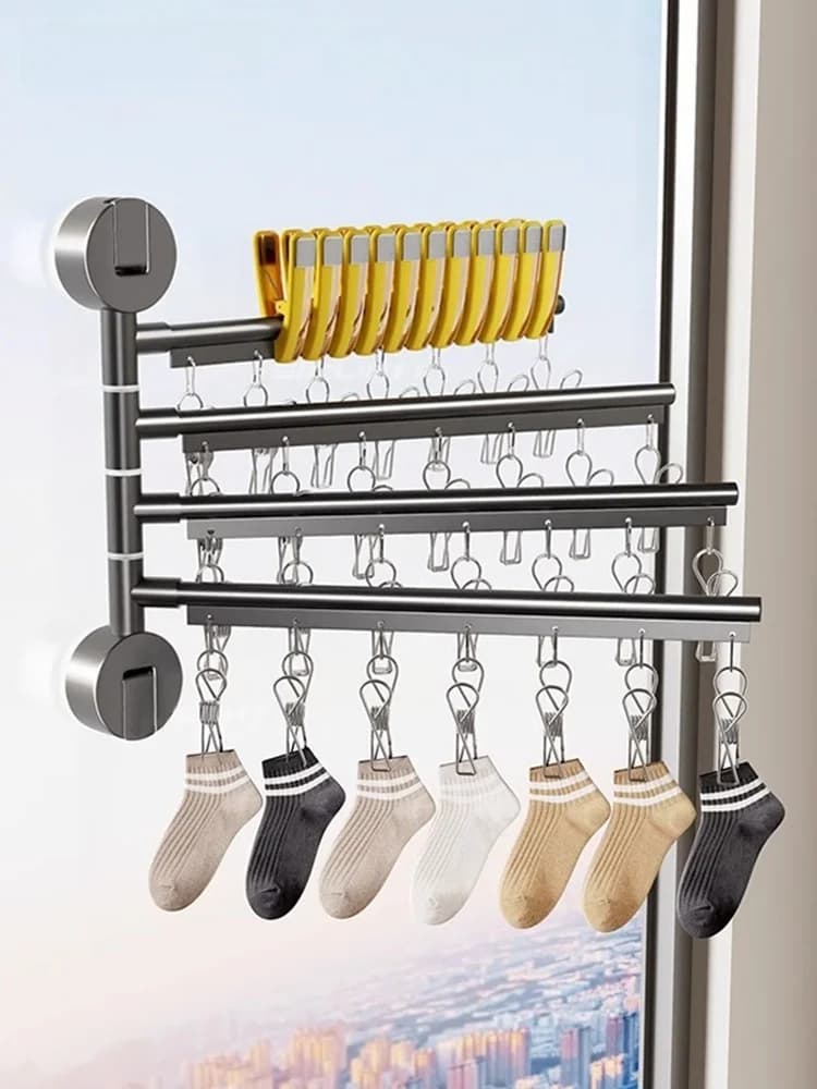Appendiabiti Multi-Gancio per Balcone, Dispositivo di Asciugatura Domestico con Ventose, Stendibiancheria in Metallo Stabile per Biancheria Intima...