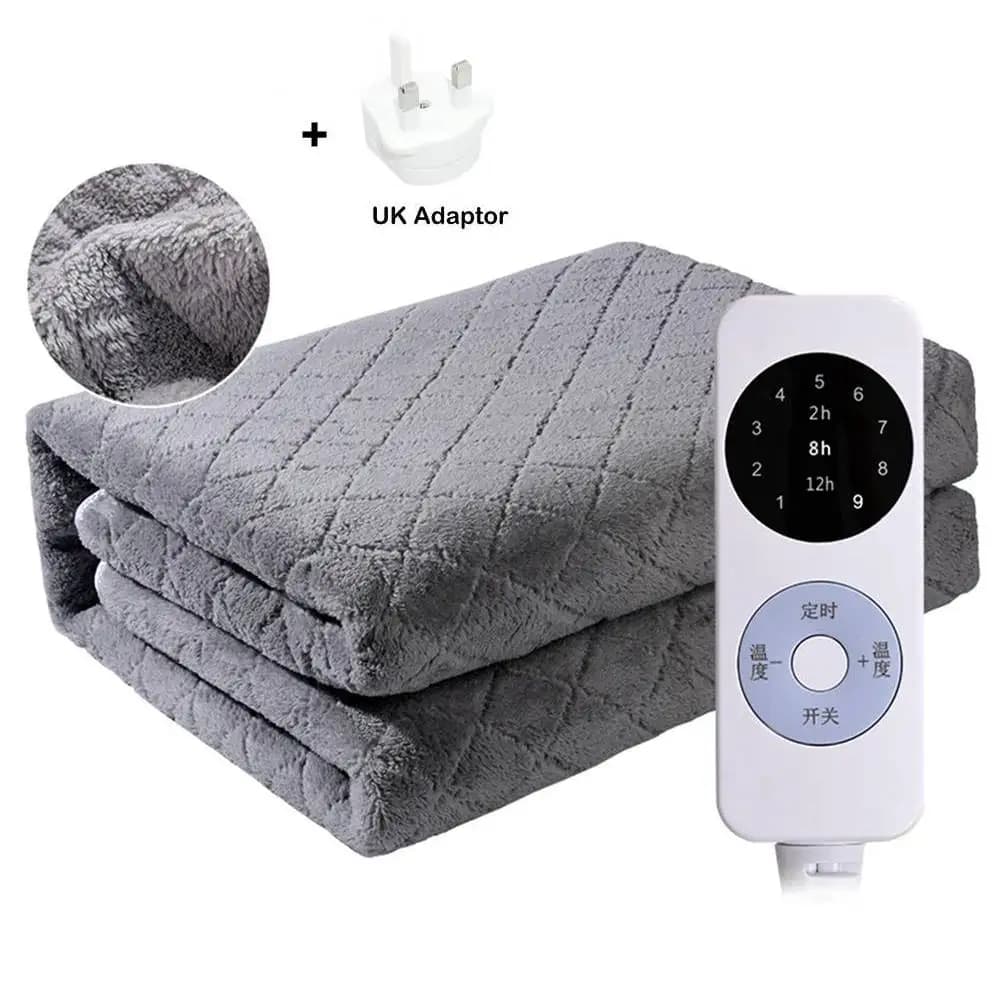 Coperta riscaldata elettrica 9 impostazioni di calore timer 2/8/12 ore 180x120 cm 110 W 220 V 50 Hz materiale in flanella protezione da surriscaldamento adattatore UK