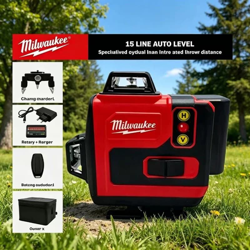 Batteria Milwaukee M18, Livella Laser 4D a 6 Linee, Alta Precisione 360° ° Livella laser portatile autolivellante a raggio verde per linee orizzontali e verticali
