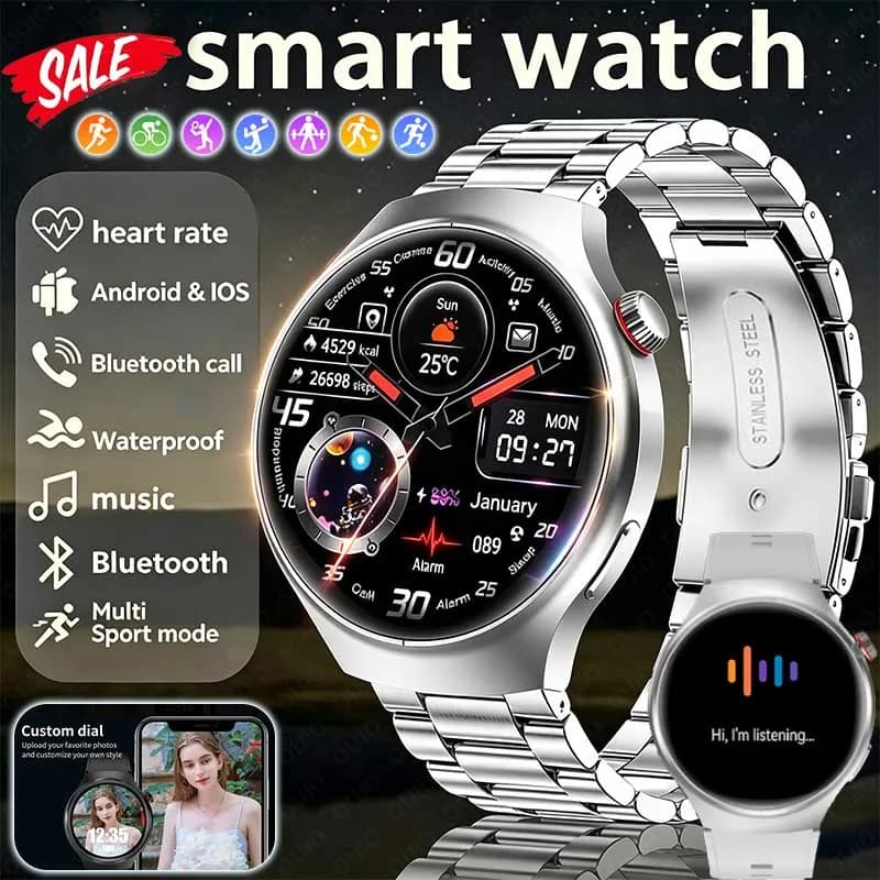 Nuovo Smartwatch Sportivo da Uomo con Monitoraggio Frequenza Cardiaca e Ossigeno nel Sangue, Chiamate BT, Informazioni Vocali AI, Notifiche e Meteo, Quadrante Personalizzabile