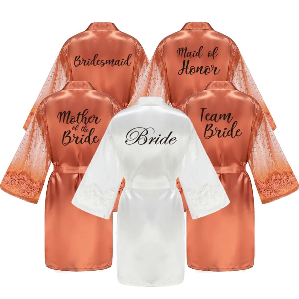 Satin Silk Robes Plus Size Wedding Bathrobe Bride Bridesmaid Mother Maid of Honor Gown Women Patchwork Bathrobe