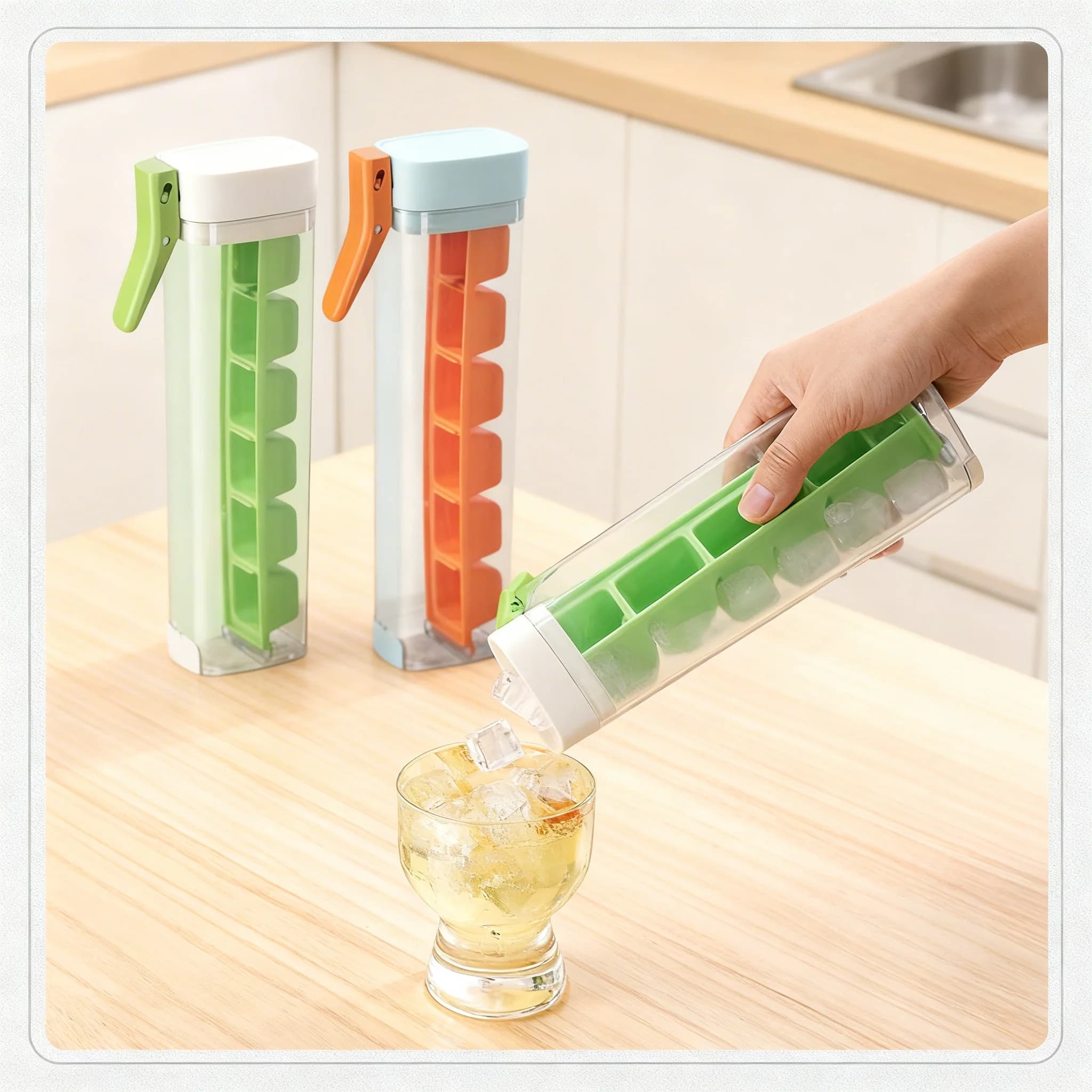 Stampo per Cubetti di Ghiaccio in Silicone Alimentare da 1/2 Pezzi con Scatola di Conservazione a Pressione, Strumento da Cucina per Cubetti di Whisky per Casa e Bar