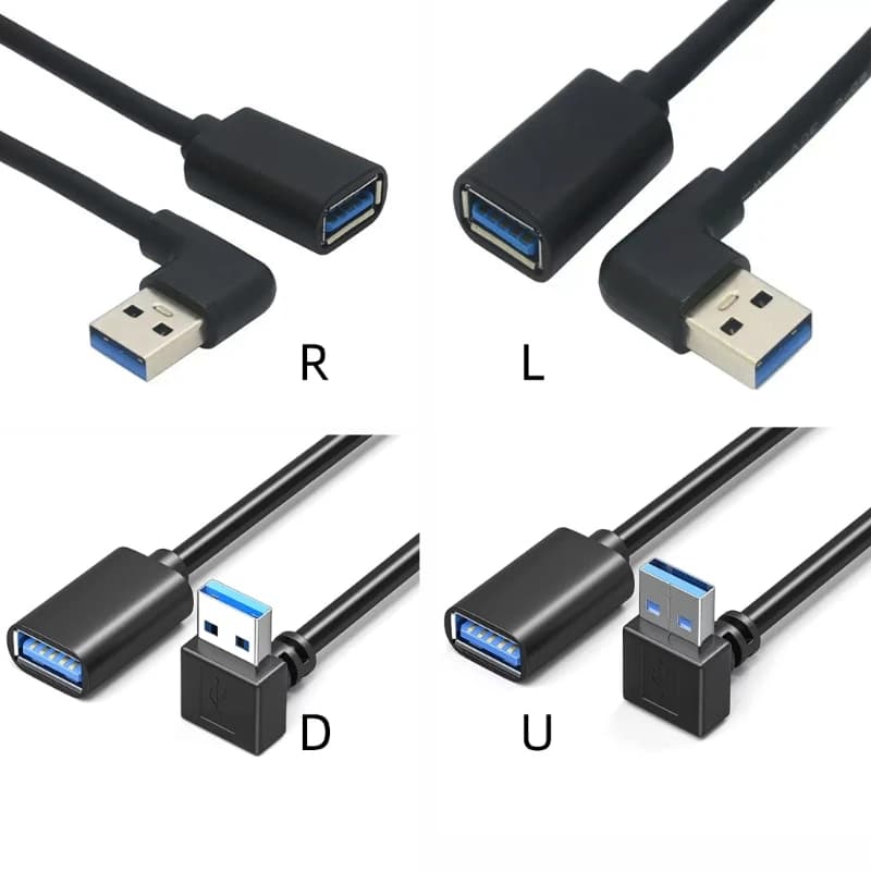 USB 3.0 male-female extension cable with left and right curvature from 90 degrees for laptop to connect network card U disk
