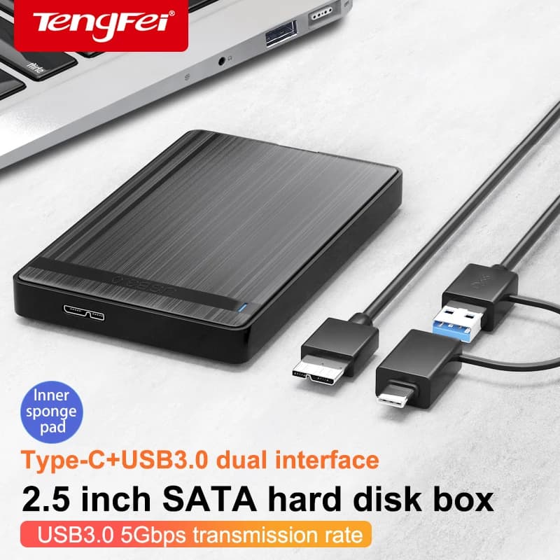 Custodia per disco rigido mobile da SATA a USB 3.0/Typec HDD per scatola HDD di archiviazione esterna SSD con cavo USB 3.0/2.0 ABS