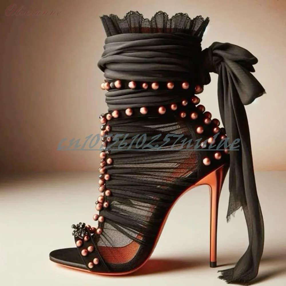 Nero Sexy Rotondo Rivetti In Metallo Decor Sandali Cavi A Spillo Tacco Alto Del Partito Scarpe Da Donna Sexy 2026 Nuova Estate Calda Para Mujere