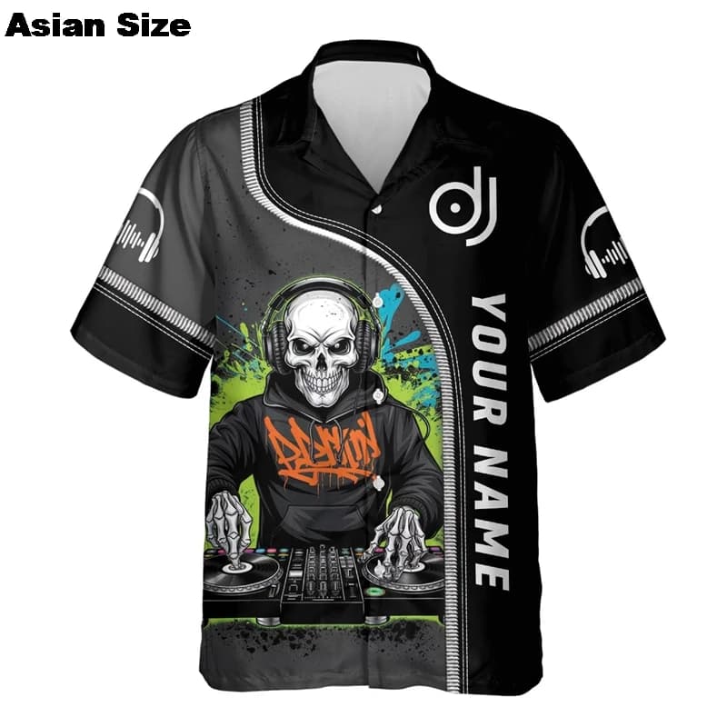 DJ Records Rock Hawaii Shirt Men Clothes Party 3D Printed Short Sleeves Custom Name Tops Deejay Singer Hip Hop Button Blouse