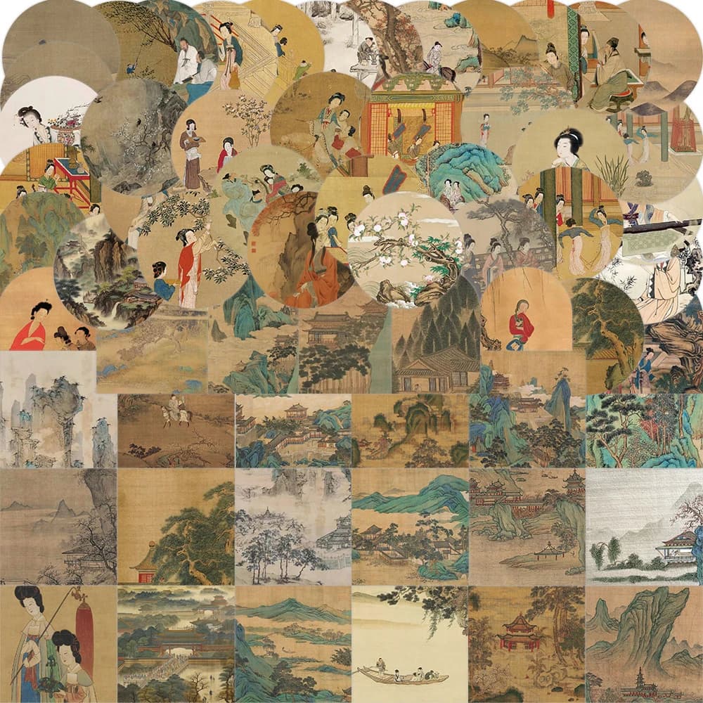 10/30/50pcs Cultura Cinese Stile Antico Paesaggio Pittura Adesivo Notebook Valigia Da Parete Cancelleria Adesivo Decorativo Decalcomanie