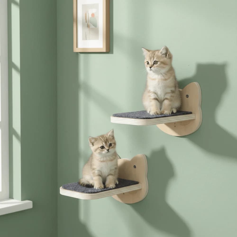 Wooden Cat Climbing Shelves Sturdy Wear Resistant Wall Mounted Cat Tree Scratching Pads Floating Stairs Cat Climbing Ladder