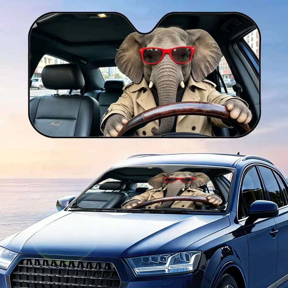 Parasole per Auto a Forma di Elefante, Riutilizzabile in Alluminio, Protezione UV per Parabrezza, Copertura Isolante dal Calore, Parasole Pieghevole