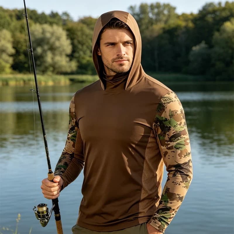 Magliette da Pesca 2026 a Maniche Lunghe con Cappuccio UPF 50+ T-shirt Protezione Solare Jersey Maschera Viso Abbigliamento da Pesca Uomo XS-3XL