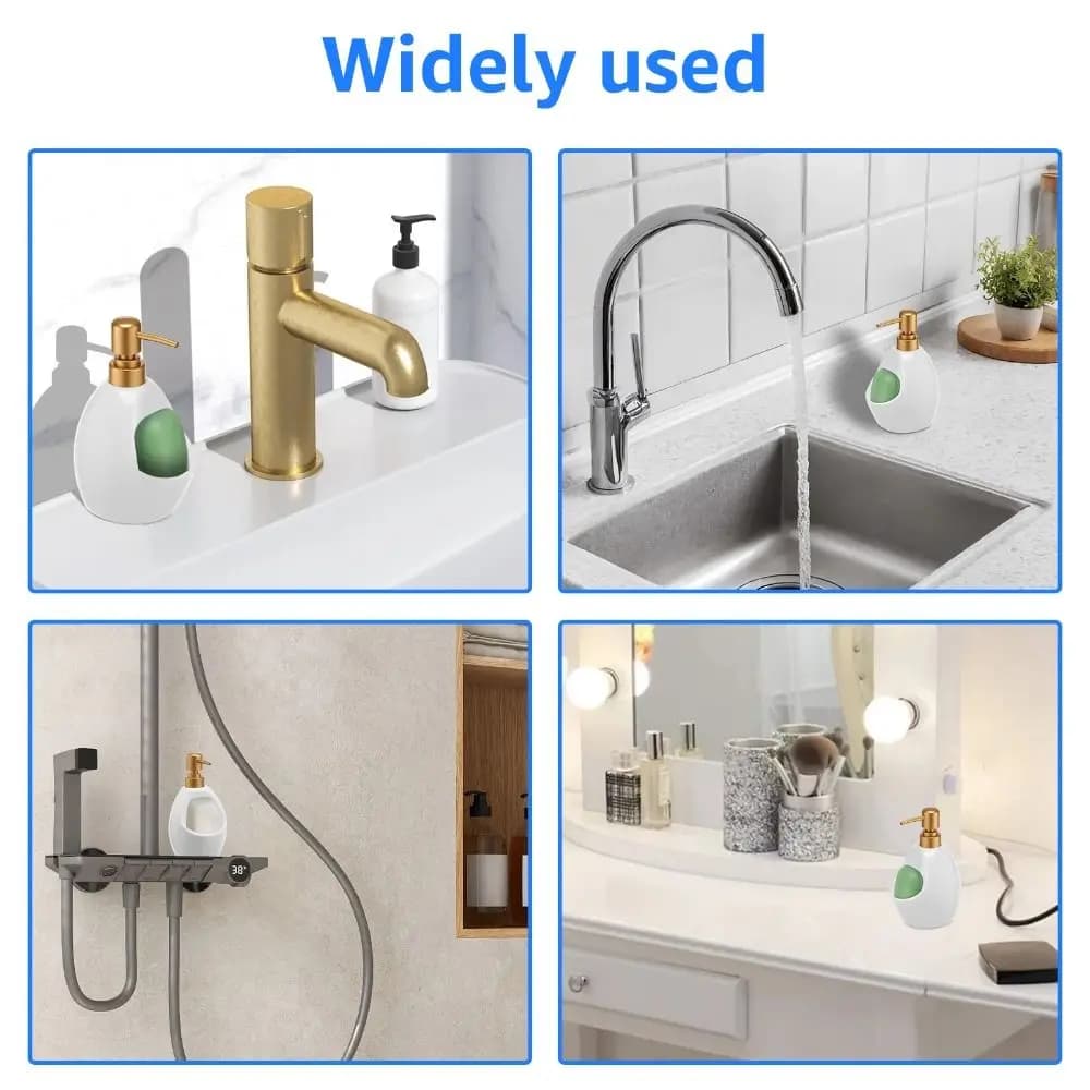 Dispenser di Sapone da Bagno con Pompa a Pressione, Bottiglia in Ceramica da 480ml con Porta Spugna, Base Antiscivolo Ricaricabile
