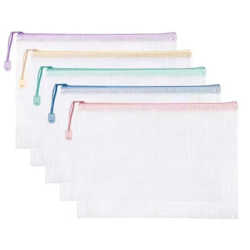 5-30Pcs Mesh Zipper Pouch Document Bag A4/A5 Size Document Storage Transparent Office File Organizer For Office School Supplies