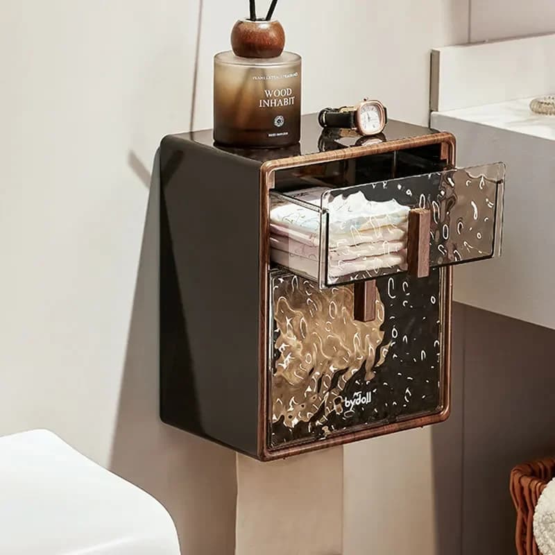 Porta carta igienica, portaoggetti con cassetto a parete impermeabile e non perforato, accessori da bagno in carta con scatola in rotolo