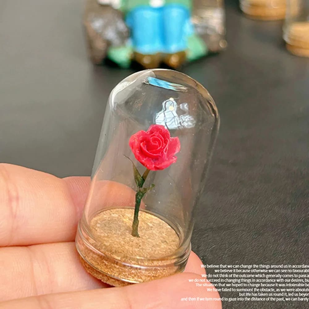1PC Miniature Rose Glass Protective Cover Scale Model Mini Ornaments Simulation Models Home Decor Crafts