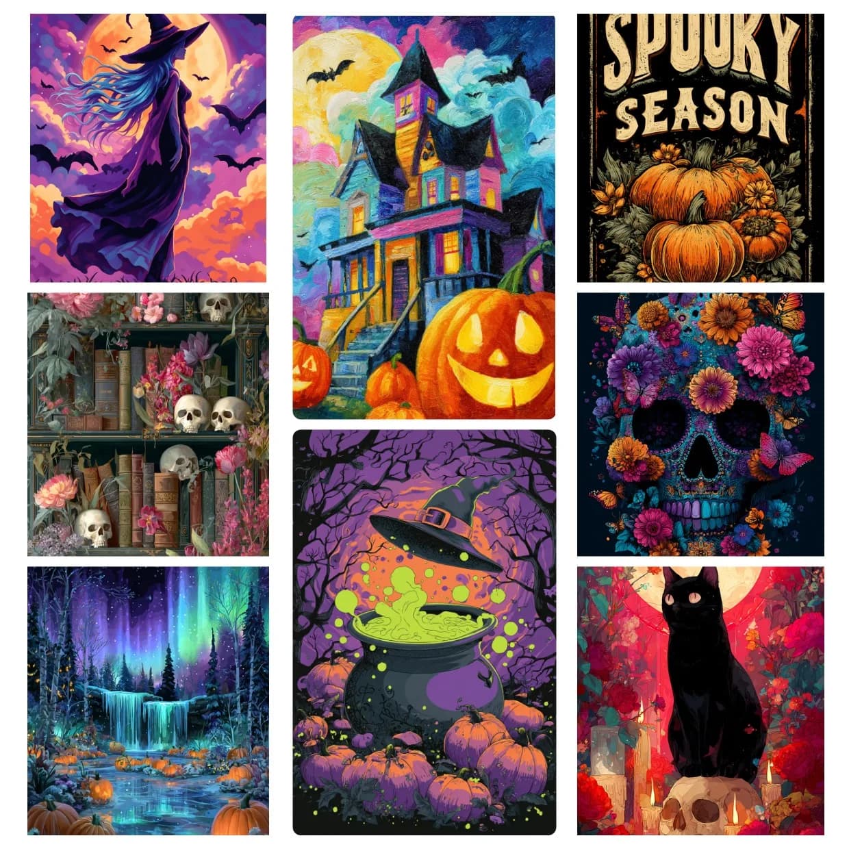 500/1000/1200/2000PCS Spooky Season Jigsaw Puzzle Skull Black Cat Bat Fantasy Art Puzzle Stress Relief Family Activity Present