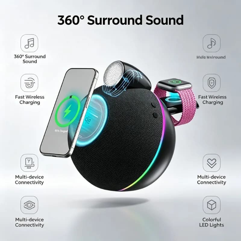360° Stereo Sound Portable Wireless Bluetooth Speaker Premium Audio For Phone Tablet Home Office Bedroom Party Outdoor Daily Use