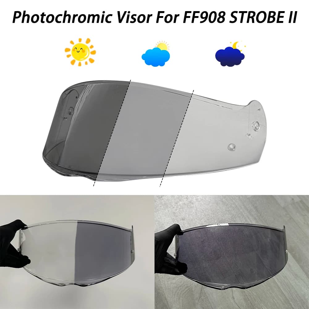 For LS2 FF908 Strobe II Motorcycle helmet Photochromic Visor Anti-UV PC visor Lens FF908 hromic Smoke Dark Replacement Visor
