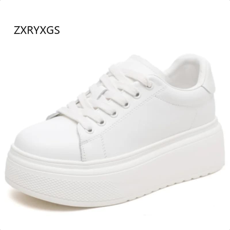 ZXRYXGS Sneakers Bianche Premium in Vera Pelle con Suola Spessa e Rialzo, Nuove Scarpe Casual da Donna Moda Autunno 2026