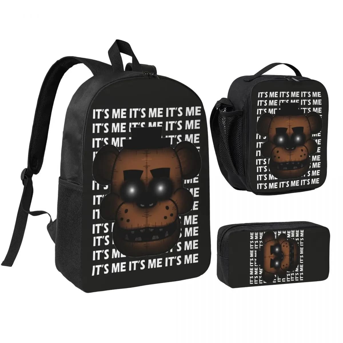 It's Me FNAF 3pecs/set Backpack for Boys Girls Fnaf Nightmare Game College Shoulder Bag Lunch bag Pencil Case