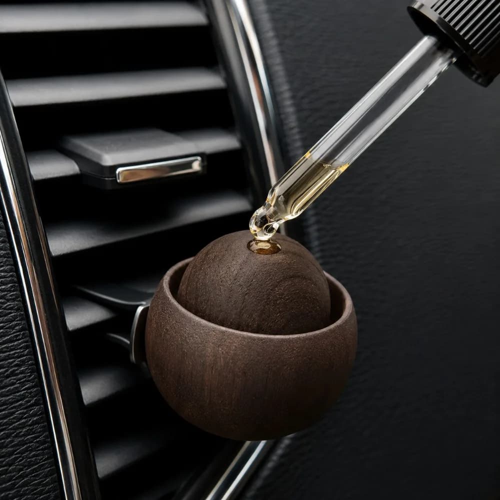 Portable Wooden Essential Oil Diffuser Spherical Fragrance Dispenser for Car Dashboard Home Office Aromatherapy Decoration