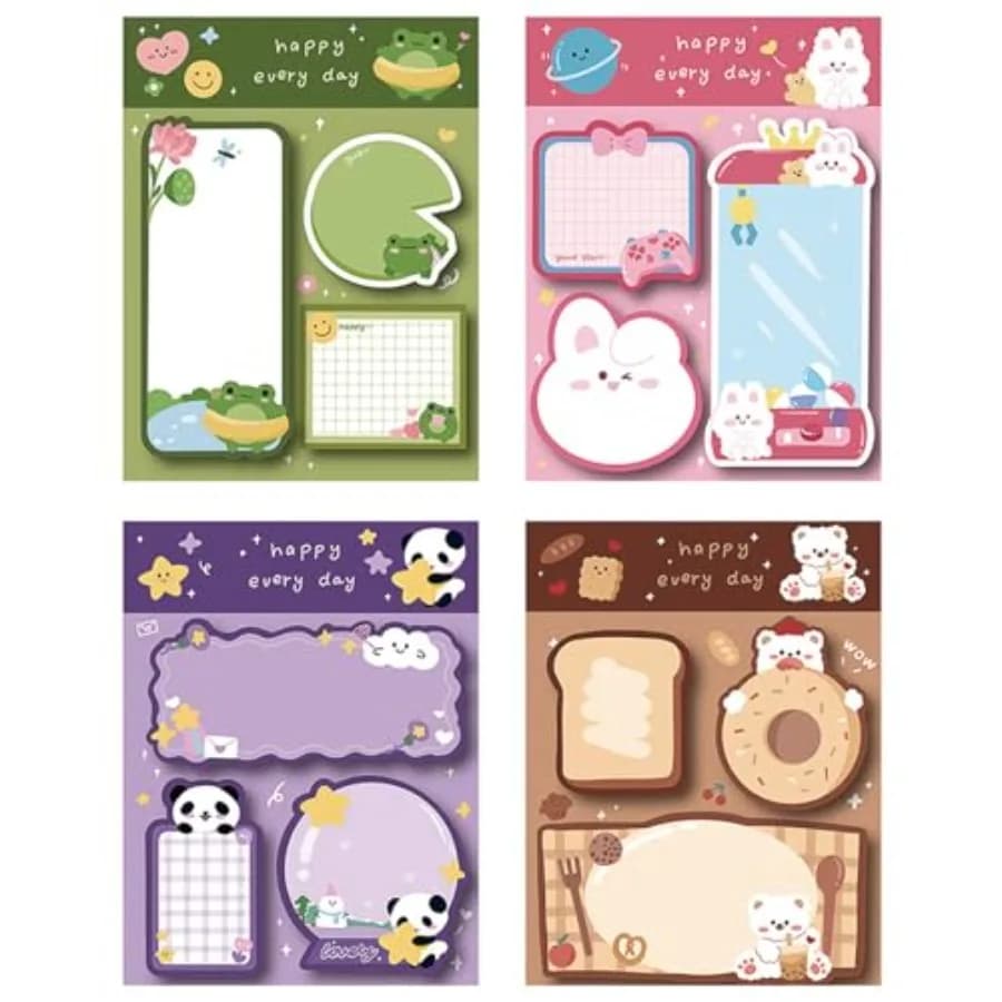 4 Pack Cute Sticky Notes Cartoon Animal Sticky Memo Pads Kawaii Small Self-Stick Memo Note Pad Office School Supplies