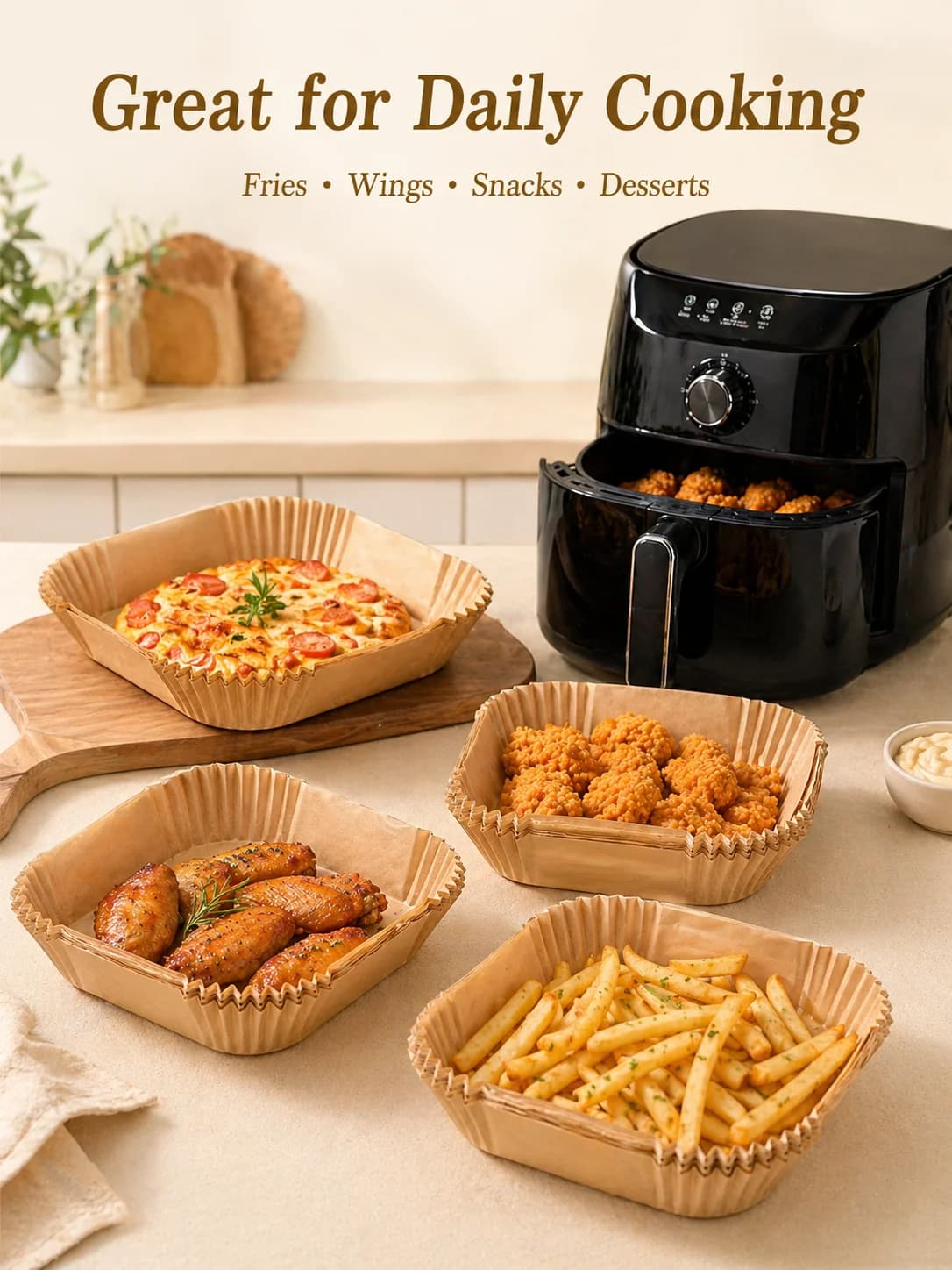 200PCS Disposable Air Fryer Liners, 6.5in | Heat-Resistant Parchment Paper For 3-5 QT Air Fryers | Non-Stick & Easy Cleanup