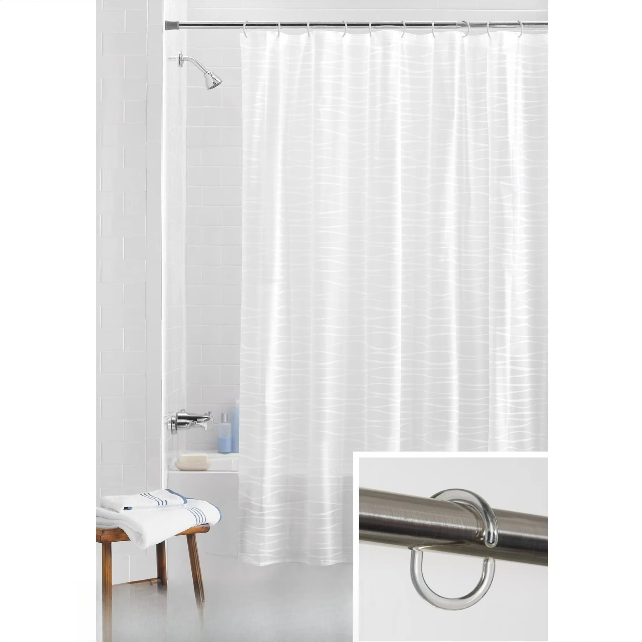 Waterproof Oasis Striped PEVA Lightweight Shower Curtain and 12 Hooks, Frosted