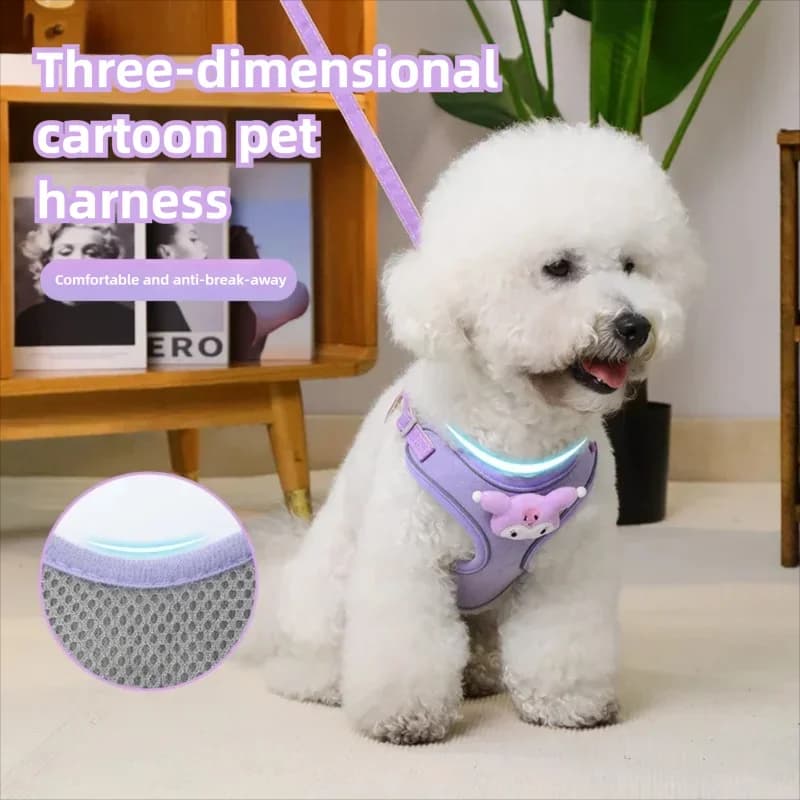 Guinzaglio per cani Stile cartone animato Gilet Imbracatura per cani di piccola taglia Anti tirare riflettente Attrezzatura da passeggio per esterni Prodotti per animali leggeri e traspiranti