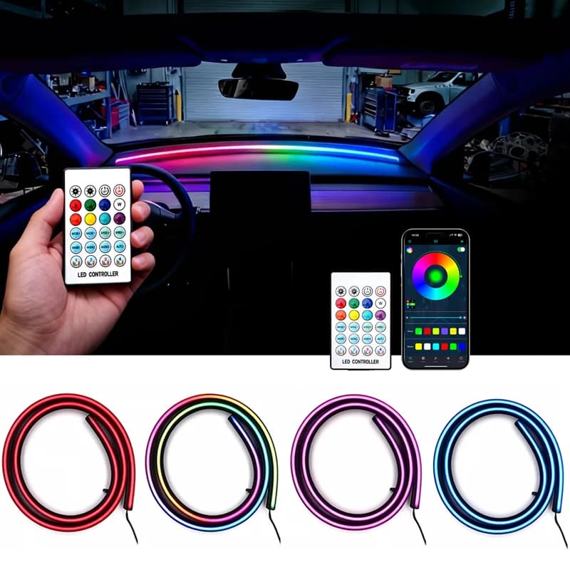 Luci Ambientali per Auto 150cm, Lampada Atmosfera LED RGB per Interni, Controllo USB e APP con Telecomando per Tesla Model 3 Y S X