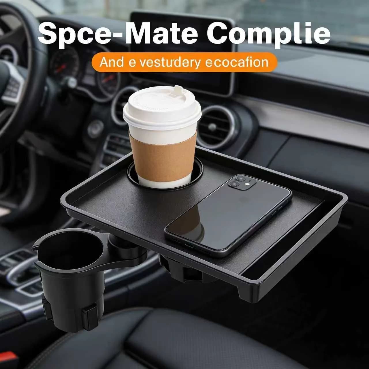 Vassoio per auto, portabicchieri, piatto da pranzo, tavolino da auto, ripiano posteriore per bevande, porta cibo e acqua, porta cellulare, pieghevole