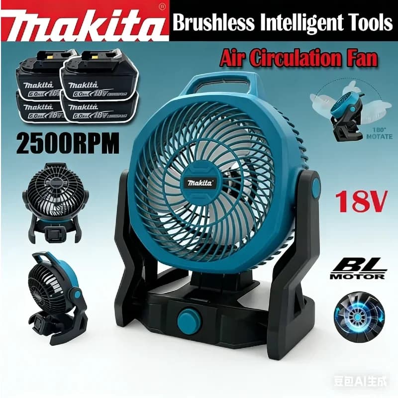 Fan Rechargeable Makita 270 ° Fan Adjustable Portable for Tent and Camping, 18V 20V Battery Fan for Electric Tools