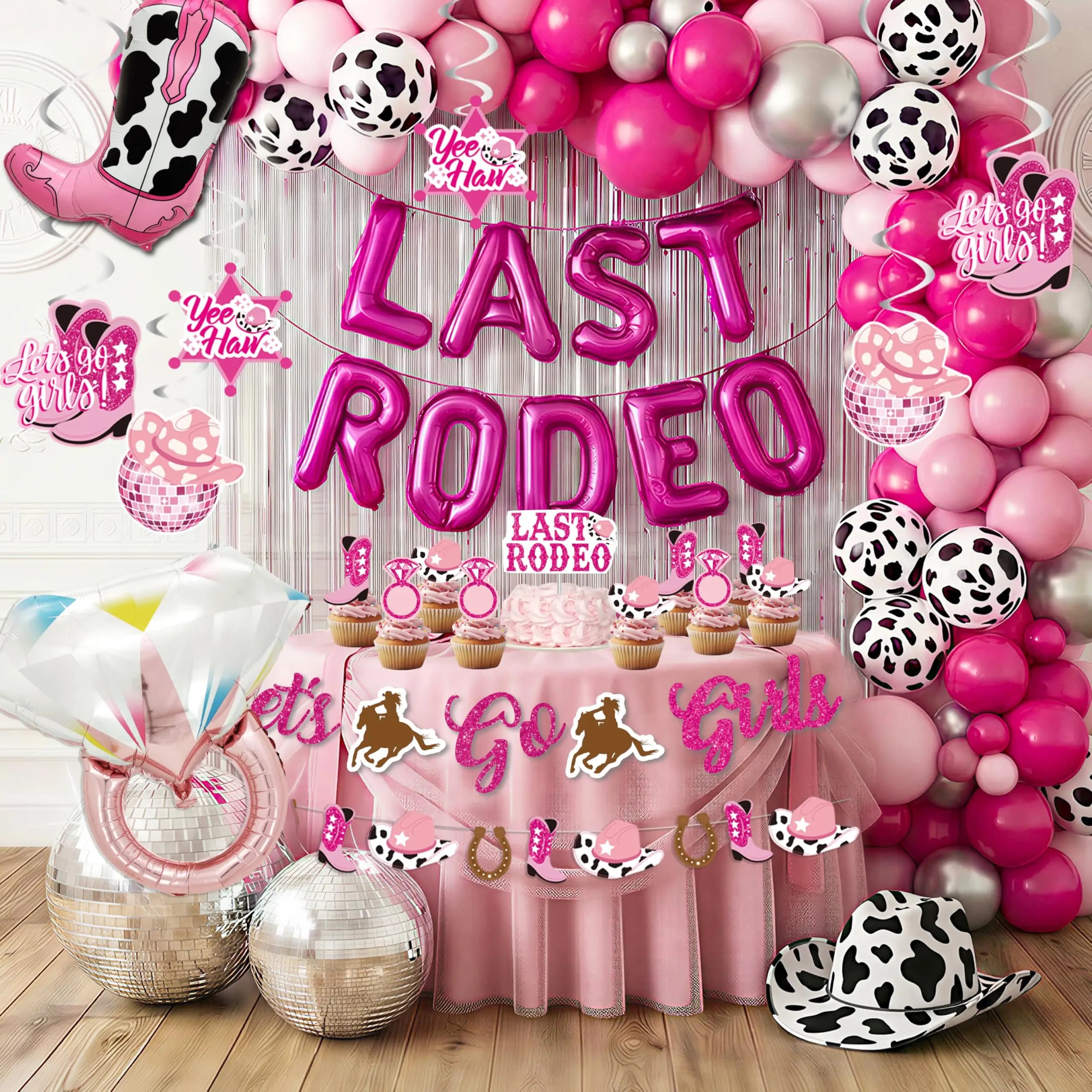 Last Rodeo Bachelorette Party Decorations, Cowgirl Western Bridal Shower Fringe Curtain Balloon Garland Glitter Banner, last rod
