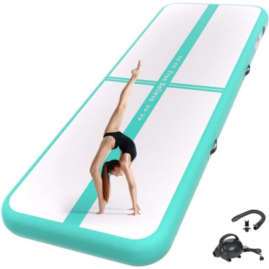 Pink inflatable gymnastic mat, for training at home, thickness 4/6, length 10/13/16/20 feet, ideal for cheerleading, yoga, exercises and playground.
