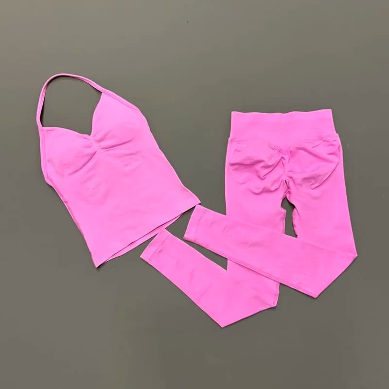 Completo Sportivo da Donna 2 Pezzi: Top Halter e Leggings a Vita Alta Modellanti con Effetto Push-Up, Abbigliamento Sportivo Senza Cuciture per Yoga e Allenamento