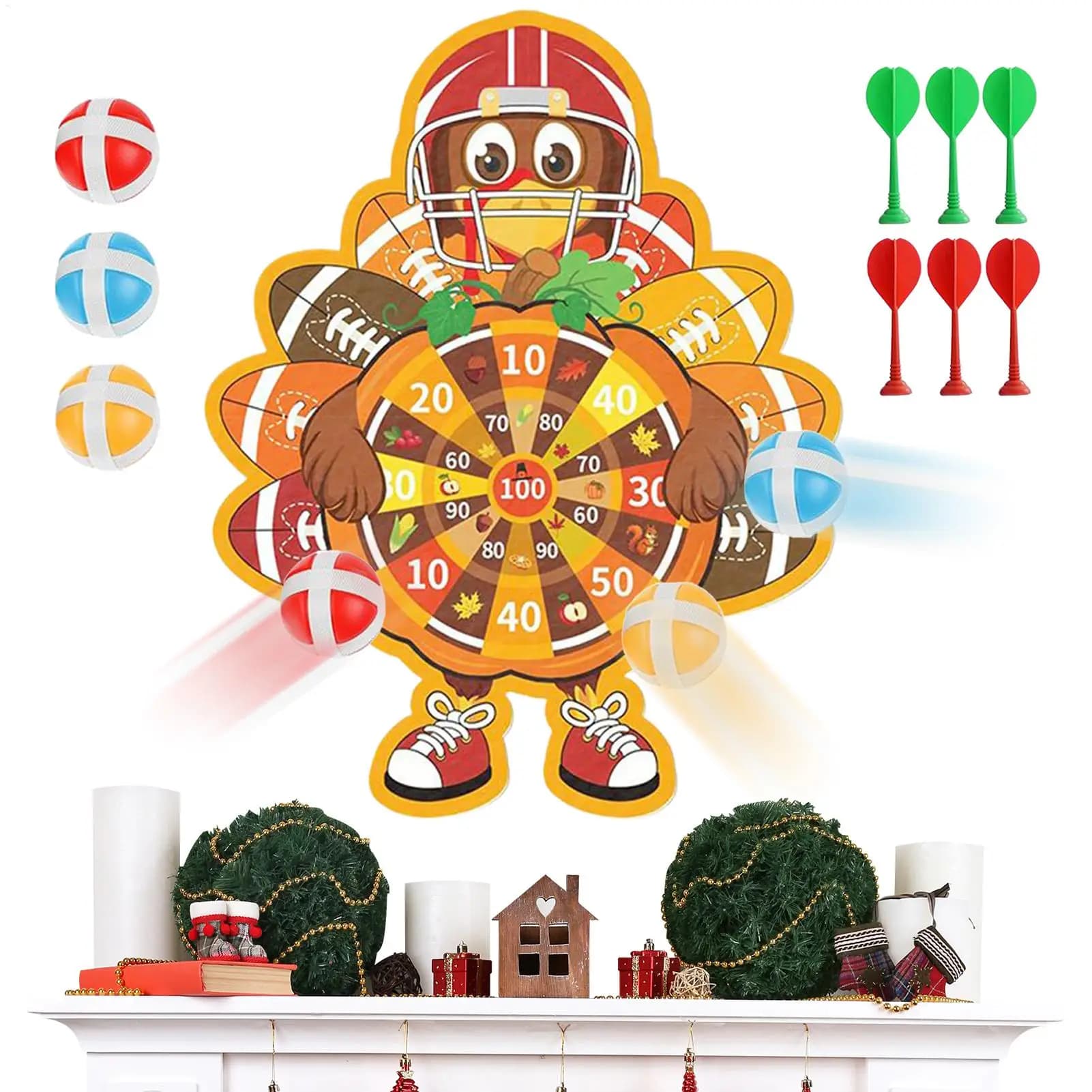 Bersaglio per freccette di tacchino del Ringraziamento Gioco da tavolo per freccette del Ringraziamento Simpatico gioco per feste di ringraziamento per interni ed esterni Bersaglio per freccette di tacchino