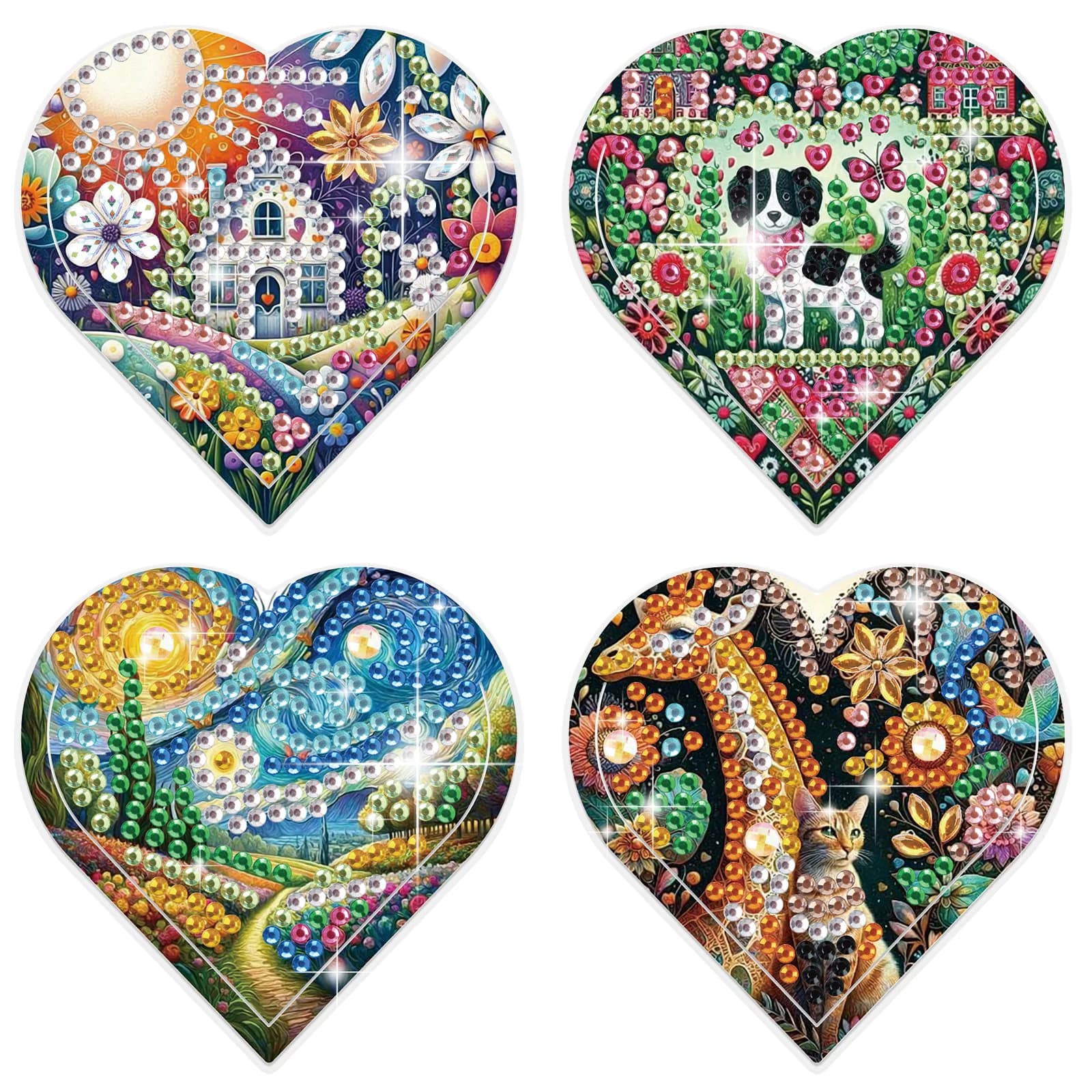 Kit di segnalibri a forma di cuore con pittura diamante da 4 pezzi, tema colorato, artigianato con diamanti a forma speciale, segnalibri con diamanti, regalo fatto a mano