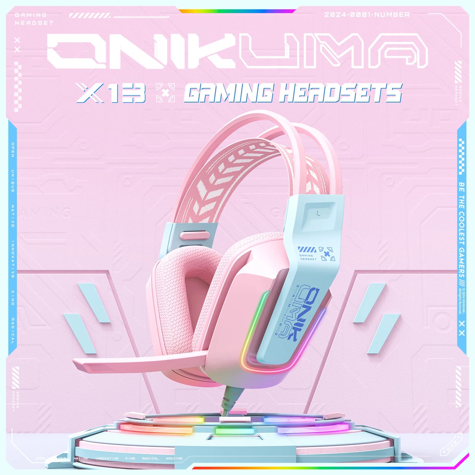 ONIKUMA Professional gaming heads with dynamic lighting RGB Over-ear headphones wired with microphone with noise cancellation for PC