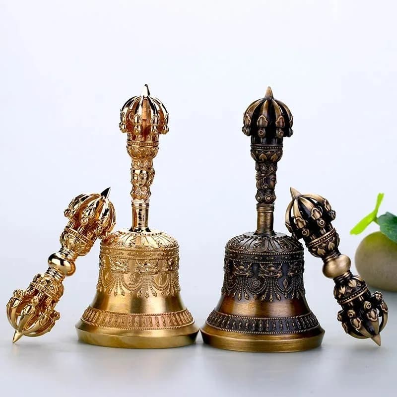 Handmade Buddhist Copper Bell Tibetan Vajra Handbell Set Meditation Sound Healing Bells Professional Percussion Instruments