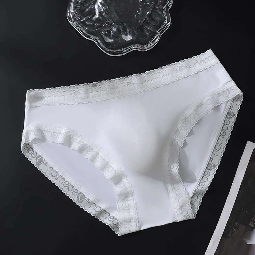 Ultra-thin Seamless Ice Silk Men\'s Briefs Underwear with Lace 3D Bulge Pouch Breathable Low Waist Cut for Comfortable Wear