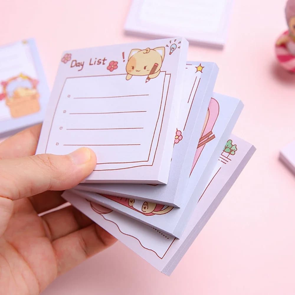 80 fogli Pubblicato Memo Appiccicoso Cartoon Cat Pattern Note Posits Studente Cancelleria Adesivi Notebook Planner Messaggio Adesivo