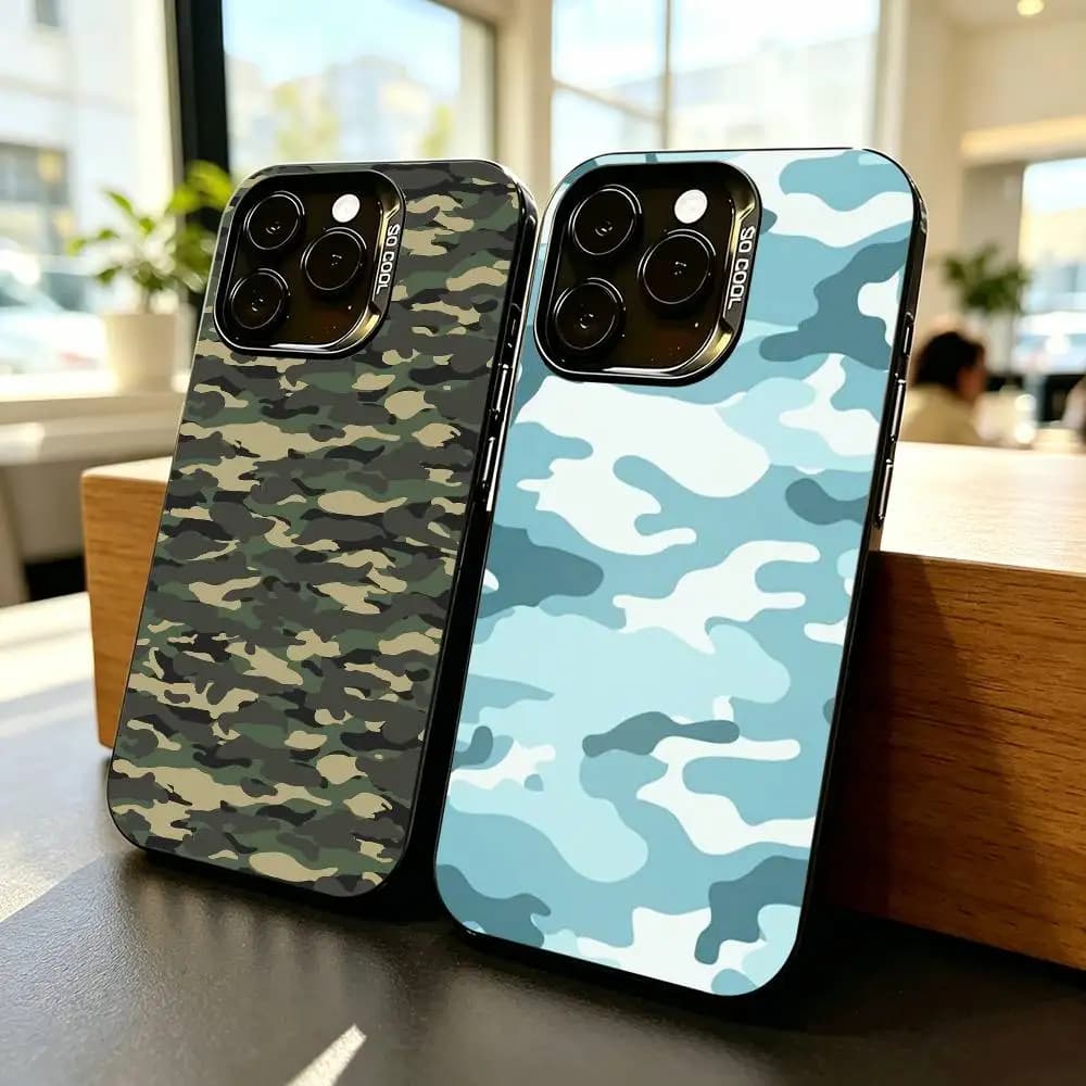 Cover per iPhone con motivo mimetico - per iPhone 17, 16, 15, 14, 13, 12, 11 Plus, Pro Max, XS - Cover colorata argento e nera