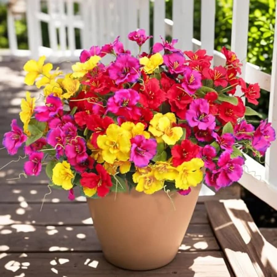8 packs of artificial flowers of hibiscus for outdoor ration Bouquet of fake silk flowers UV-resistant fake plants for garden porch P