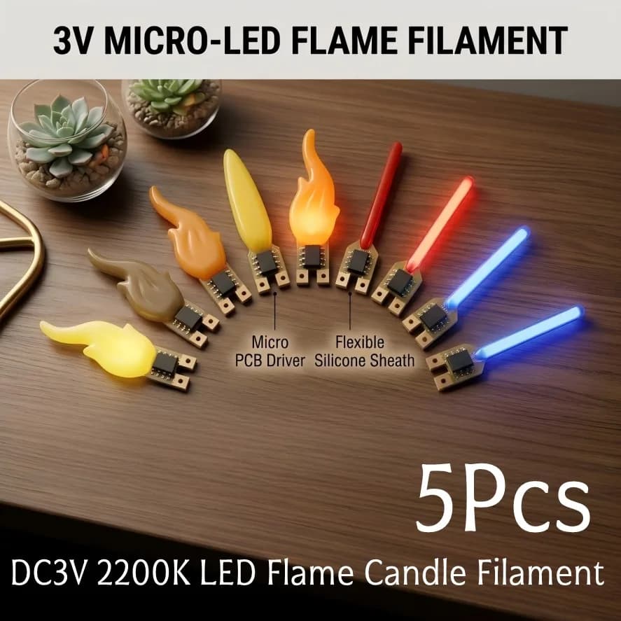 5Pcs DC3V LED Flame Candle Filament Flash Flowing Diode DIY Edison LED Bulb Accessories for Birthday Party Decor Lighting 2200K