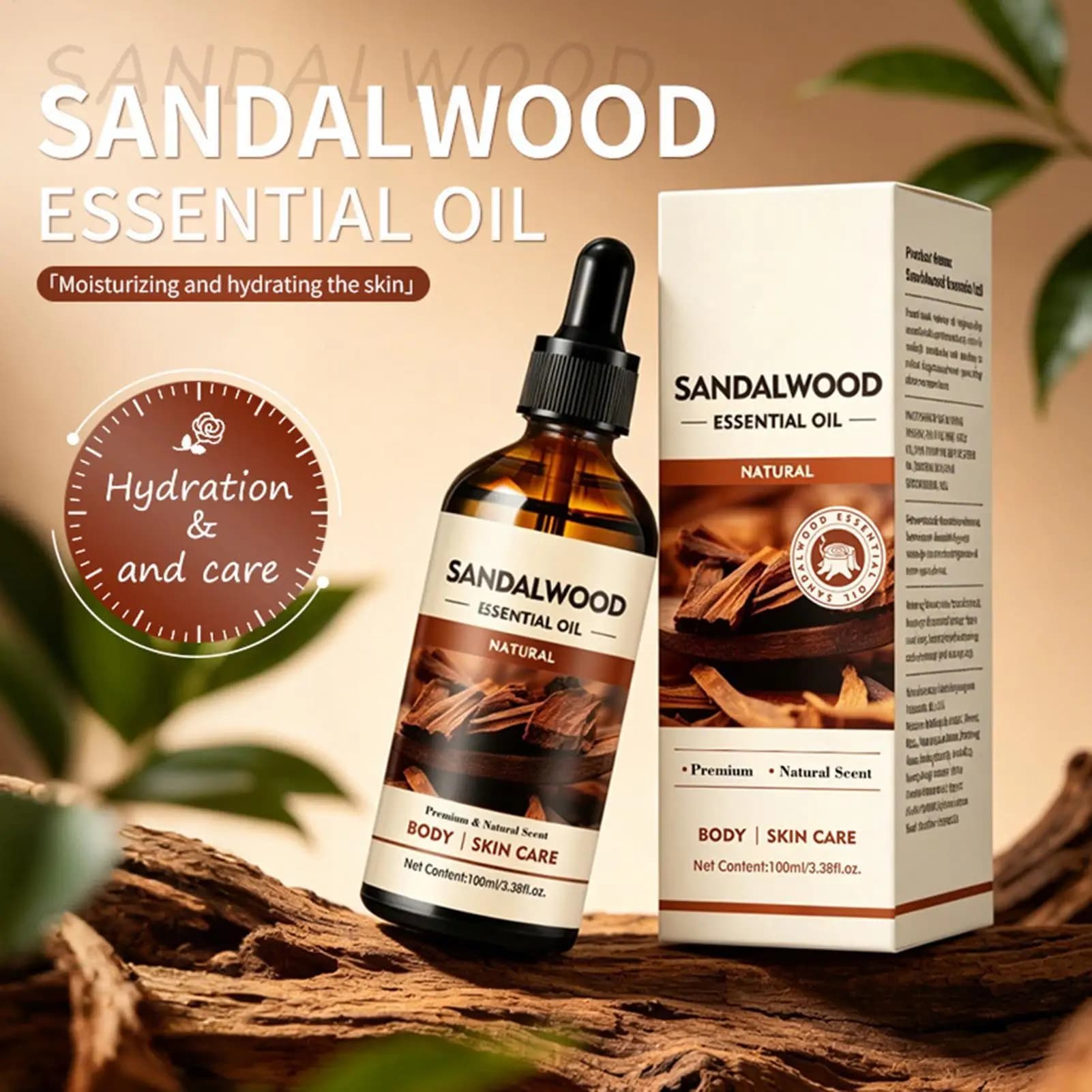 Sandalwood Fragrance Oil 100ml Natural Aromatherapy Essential Oil For Diffuser Skin Body Massage Hair Care Meditation DIY Candle