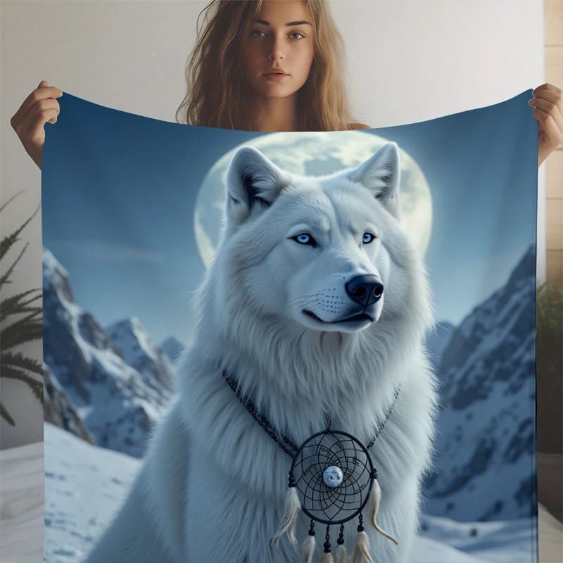 Dream Catcher Wolf Print Blanket Soft Throw Blanket for Home Bedroom Bed Sofa Travel Office Solid Cover Blanket