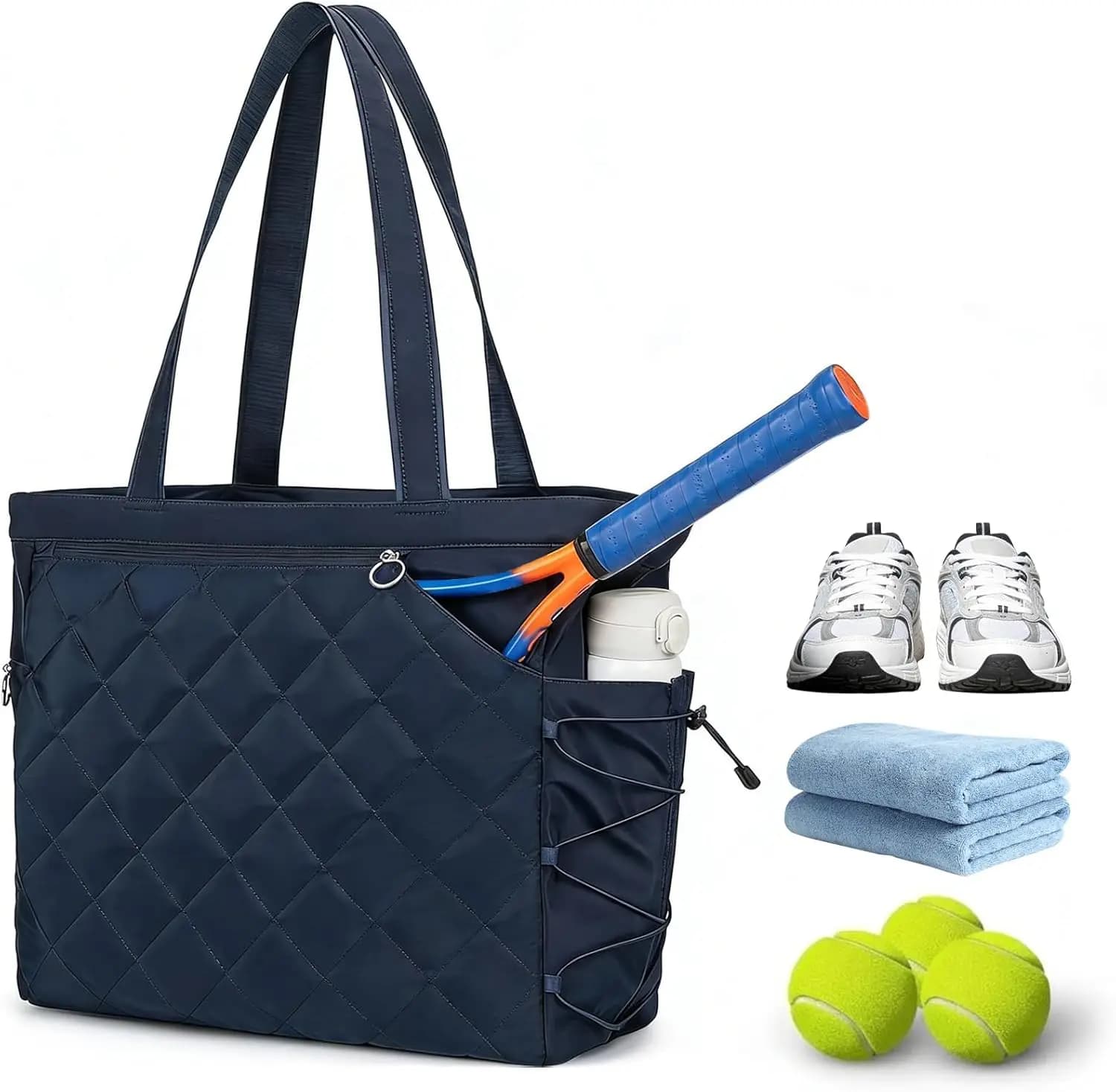 Garvee with Shoe Compartment Extra-Large Tennis Tote Bag for Women, Water-Resistant Lightweight Racket Bag Holds 2-4 Rackets Gear Quilted Polyester Pickleball Paddle Sports Bag Blue