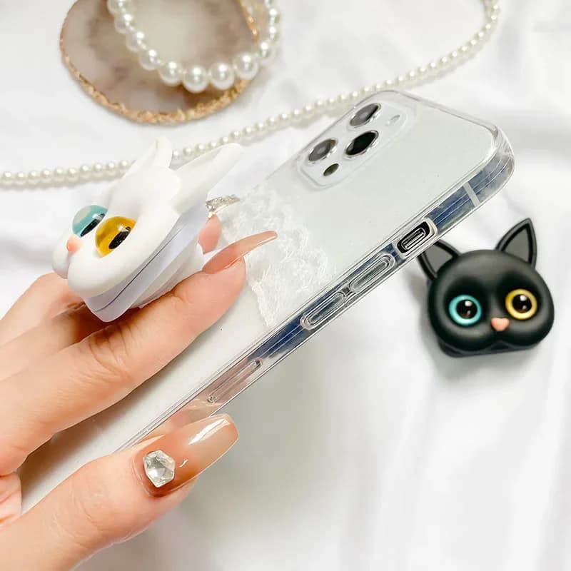 Nice support for airbags with mirror for cats 3D black / white for iPhone Phone Android Creative Girl Make-up Mirror 2 in 1 with lazy support