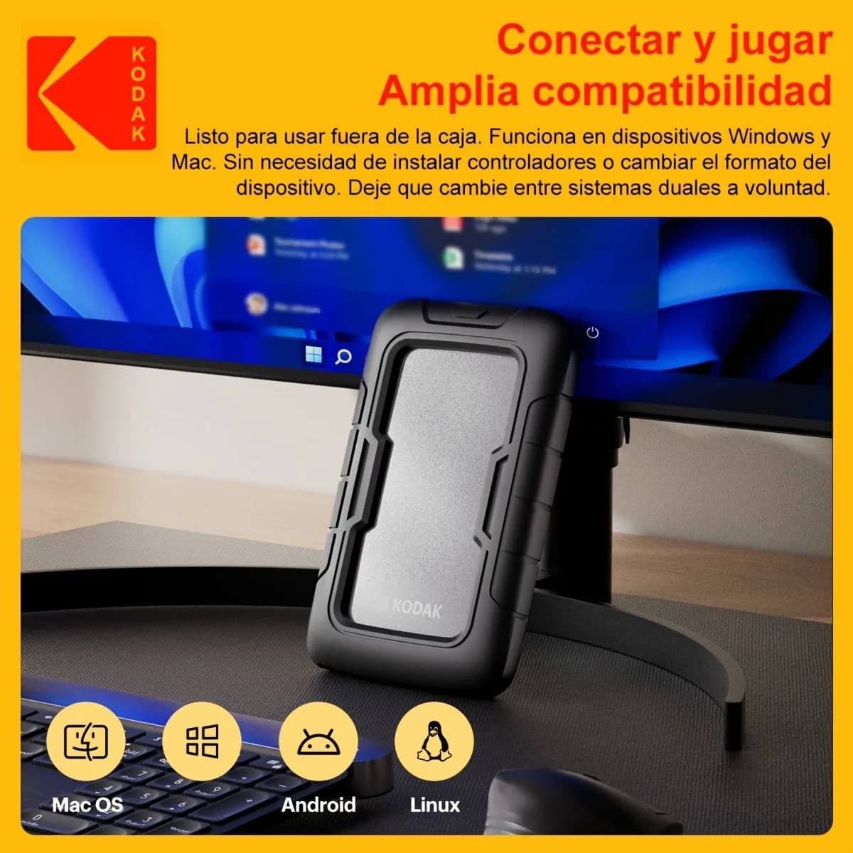 KODAK, P110, disco mobile meccanico HDD portatile, 500 GB/1 TB/2 TB, archiviazione disco rigido da gioco portatile, adatto per PC, elettronico