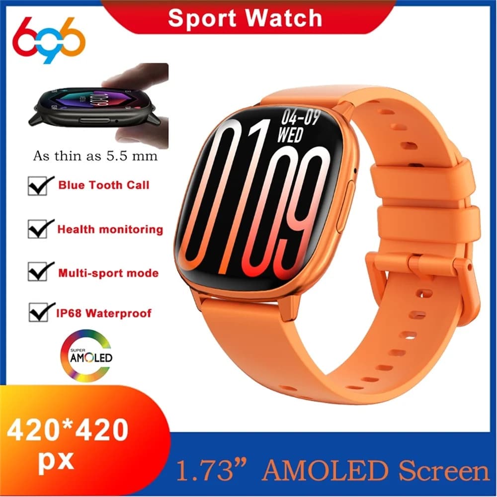 Ultra-thin Fashion Smartwatch with AMOLED Screen, Bluetooth Calls, Cardiaca Frequency Monitoring, Music, Smart Sport Watch with Alarm Clock for Men and Women