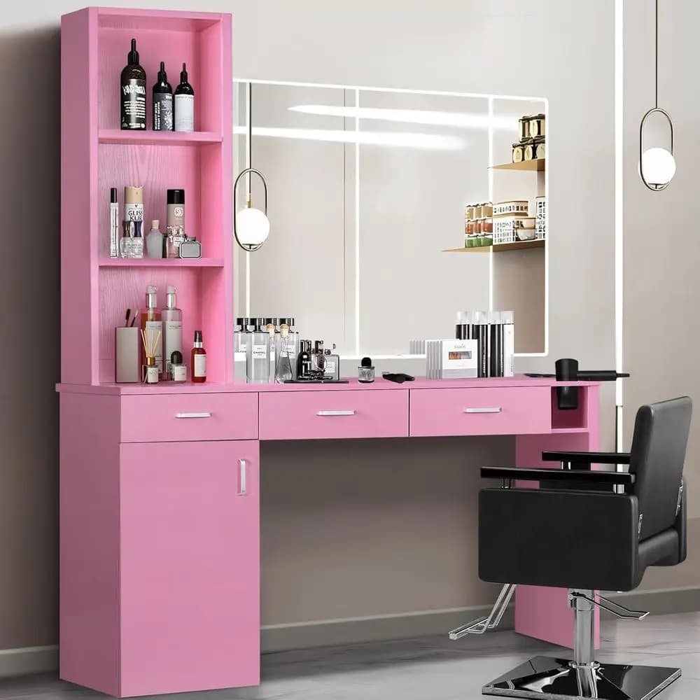 4ever2buy Barber Station or Hair Stylist, Sn Wall Station with Barber Cabinet, Hair Stations Equipment Hair Dryer Holder, Ders (